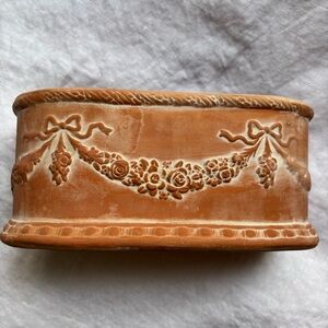 Pottery Terracotta Oval Cache Pot Planter Glaze Interior
